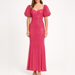 ⭐ 🔥 50% OFF CLEARANCE — FINAL PRICE Pink Sequin Puff Sleeve Maxi Dress | Size S